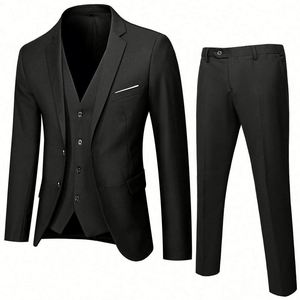 Traje Formal Gris Claro y Negro al por Mayor, 3 Piezas: Blazer, Chaleco y Pantalones, Corte Slim Fit, 2 Botones, Esmoquin para Hombre, para Boda, Oficina, Negocios, Terciopelo - Product Image 4
