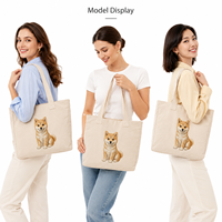 Sac fourre-tout en toile personnalisé avec logo brodé Shiba Inu, grande capacité, durable, en coton, réutilisable, sac à bandoulière pour le shopping, vente en gros