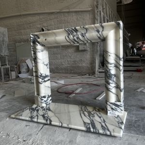 Chimenea de Mármol con Cabeza de León de Piedra Natural, Estilo Cultivado, Independiente, en Negro, <span class=keywords><strong>Blanco</strong></span> y Beige, con Encimera Eléctrica, Precio de Fábrica - Product Image 2