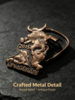 Badge Métallique de Collection en Cuivre Antique avec Relief 3D de Taureau, Souvenir Vintage de Festival