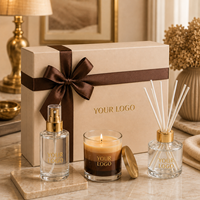 LF Coffret Cadeau Luxe Personnalisé de Bougies Parfumées en Cire de Soja et Diffuseurs à Bâtonnets, pour Aromathérapie Domestique, Marque Privée, Thèmes Festifs