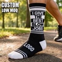 Chaussettes en tricot personnalisées avec logo, noir et blanc, slogan amusant, impression 5 lignes avec LOGO sur le dos du pied, OEM ODM, faible MOQ