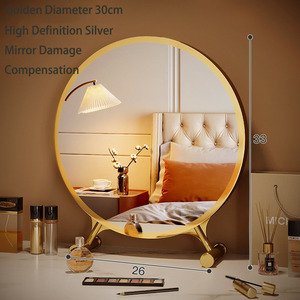 Gương tròn trang điểm gương lớn Máy tính để bàn LED sinh viên ký túc xá phòng ngủ bàn trang điểm Máy tính để bàn Net đỏ lấp đầy ánh sáng Gương tròn - Product Image 5