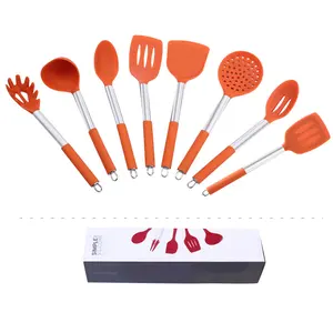 Hot bán 8 Piece Silicone & thép không gỉ đồ nấu nướng nhà bếp Silicone đồ dùng Set