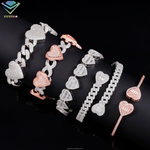 Yu Ying - Brazalete de Eslabones Cubanos con Dijes de Corazón de 12 mm, Moissanita VVS, Plata de Ley S925, Joyería Hip Hop, Cadena Cubana para Hombre y Mujer - Product Image 5