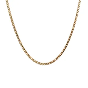 Wholesale necklace men 22k gold-Hot Sale Hip hop 18K Solid Gold Necklace 2mm Cuban chain Jewelry For Man