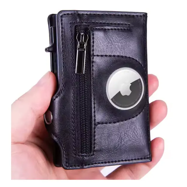 Porte-cartes en cuir PU de haute qualité LOGO personnalisé bouton poussoir latéral Pop-Up avec sac à monnaie d'argent Anti RFID pour hommes