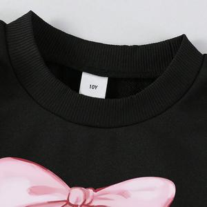 Ensemble 2 pièces pour petite <span class=keywords><strong>fille</strong></span> Printemps-Automne : Sweat-shirt doux à motif cerise et nœud mignon & Pantalon évasé élastique – Vente en gros - Product Image 3