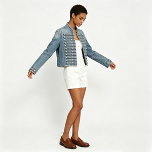 Nouvelle Veste en Jean Courte pour <span class=keywords><strong>Femme</strong></span> Printemps 2026, Col Montant, Style Minimaliste, Streetwear Décontracté, Tendance <span class=keywords><strong>Femme</strong></span>, Type Trucker - Product Image 2