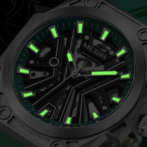 Megir 8603 Men Watch Fashion Hollow Out Luminous Hands 8603G <b>Automatic</b> Movement Mechanical Silicone Band Casual Man Watches - Product Image 3