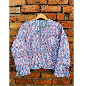 Comfortable Hand Block Printed Cotton Quilted <b>Jacket</b> Artisan Made Lightweight Outerwear With Timeless Traditional Print - Product Image 1
