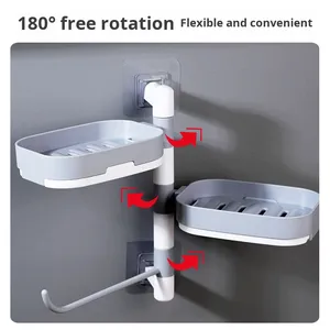 Support mural en ABS pour savon, sans perçage, rotatif, drainant, anti-humidité, étagère à savon multi-niveaux pour salle de bain - Product Image 5