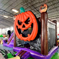 Château gonflable d'Halloween en forme de citrouille avec toboggan, structure de jeu gonflable d'Halloween pour la location