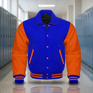 Lana de alta calidad + chaqueta de cuero Varsity Letterman personalizado al por mayor hombres/mujeres abrigo de invierno logotipo bordado a prueba de viento - Product Image 3