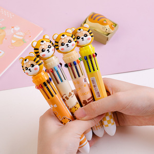 Pena 3D Harimau Kawaii Pena Bolpoin Sepuluh Warna Pena Stabilo Ujung Kartun Tipe Tekan Pena Coretan Pelajar Hadiah - Product Image 2