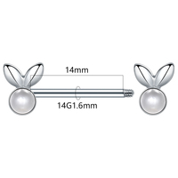 Lapin percé personnalisé 14G en acier inoxydable 316L blanc fausse perle lapin mamelon haltères mamelon Piercing Bode bijoux pour cadeaux