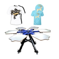 Máquina de impressão de tela de camisa, 1 cor, 6 estação, rotação dupla, com suporte