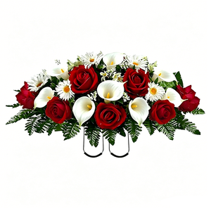 Memorial Grave Flowers <strong>Red</strong> White <strong>Tulips</strong> with Ferns for Headstones Cemetery Decoration Easy to Hang Reusable for Memorial Days - Product Image 2