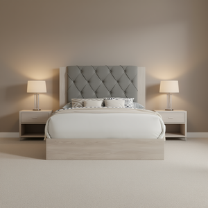 Base de Cama King Size Contemporánea Db California, Cabecera Tapizada Gris, Muebles de Dormitorio de Madera de Caucho, Diseño Moderno - Product Image 2