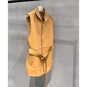 2023 Wholesale Real Leather Trench Vest Coat Women Black and <strong>Orange</strong> Women Leather Vest - Product Image 5