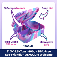 Boîte à lunch en silicone écologique sans BPA, étanche, de qualité alimentaire pour enfants, avec 3 compartiments, boîte à lunch bento