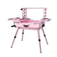 Mallette de maquillage en aluminium avec support mallette de maquillage professionnelle avec lumière led miroir chariot mallette cosmétique éclairée