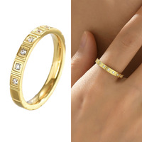 Bague vintage de luxe en acier inoxydable plaqué or PVD, bague carrée avec zircon, bijoux en acier inoxydable pour femmes