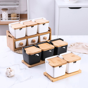 المطبخ مع غطاء الخيزران وملعقة جرة بهار سيراميك طقم أوعية سكر - Product Image 5