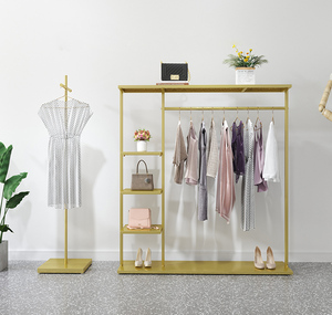 Bán Buôn Nữ Quần Áo May Mặc Giá Thép Không Gỉ Mạ Điện Đánh Bóng Vàng 3 Tier Quần Áo Hiển Thị Bảng - Product Image 6