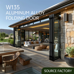 Porte accordéon en aluminium NFRC pour balcon, à rupture de pont thermique, double vitrage trempé, portes coulissantes pliantes extérieures pour patio - Product Image 1