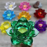 Vente en gros de porte-bougies en verre transparent écologique, porte-bougies en verre coloré en forme de lotus, lampe Bouddha, décoration d'intérieur