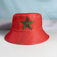 Chapeau Bob Réversible Pliable en Polyester avec Logo Personnalisé OEM, Drapeau du Maroc, 52-58cm, Protection Solaire par Sublimation, Chapeau de Pêcheur