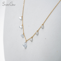 Collier unisexe Starsgem de luxe en diamant blanc D, taille poire, taille brillant, cultivé en laboratoire, percé au laser, plaqué rhodium, 75 % or flottant