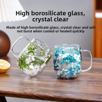 Gelas Kopi Ganda Lapis Kaca Borosilikat Gaya Ins Modern Minimalis dengan Gagang Anti Panas, Cocok untuk Bunga Kering, Kantor, Bar, dan Rumah