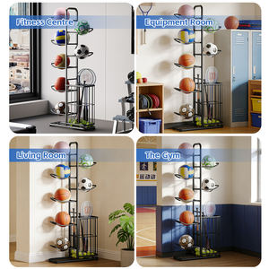 Support de rangement vertical en métal pour ballons de basketball avec <span class=keywords><strong>panier</strong></span>, organisateur de ballons de sport pour garage, salle de sport, salle de classe, intérieur et extérieur - Product Image 4