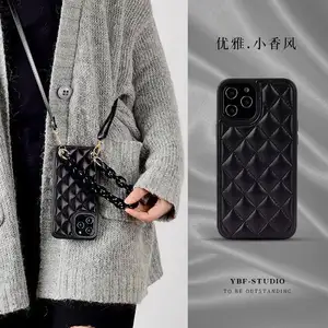 Black PU Leather Phone Case With Strap Hanging Phone Protect Cover for Iphone X XS XR 11 12 13 Mini 13 Pro Max