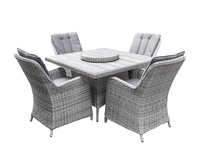 Table de repas d'extérieur moderne à 4 places avec structure carrée en aluminium, plateau en verre céramique et plateau tournant, finition thermolaquée