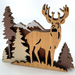 Wooden Deer Art <b>Rustic</b> Animal <b>Wood</b> Statues and Figurines Multilayer Woodland Elk Silhouettes Sculptures Decoration Home Decor - Product Image 3