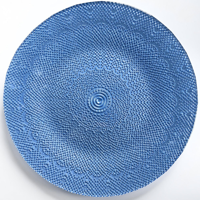 13 Inch Royal Blue Convex Dot Radial Textured Glass Charger Plate Round Underplate for Home Dining Wedding Banquet Table Decor