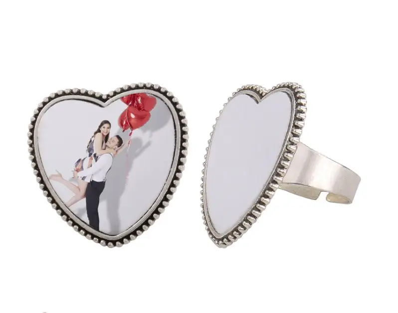 SL13 Heart Silver Sublimation Ring Blank Custom Finger Ring Jewelry Women Gifts Promotion