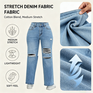 High Waist Ripped Wide Leg <strong>Jeans</strong> <strong>Women</strong> Distressed Slimming Stretchy Denim Pants Wholesale Factory - Product Image 6