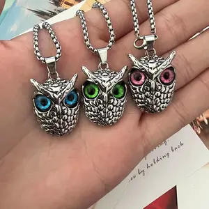 Diskon Besar Aksesori Perhiasan Mode Kalung Liontin Burung Hantu Gaya Punk Kalung Liontin Baja Tahan Karat untuk Wanita