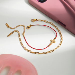 Stainless Steel Rhinestone Cross <b>Red</b> Rope <b>Bracelet</b> Set For Women Gift Jewelry - Product Image 4