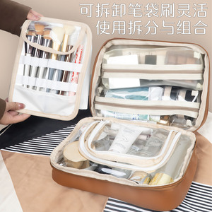 กระเป๋าเครื่องสำอางนานบูโดว์ความจุขนาดใหญ่กันน้ำสำหรับเดินทางสีทึบพร้อมหูหิ้วนุ่ม - Product Image 2