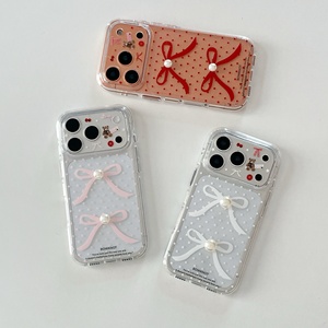 Custodia per <span class=keywords><strong>iPhone</strong></span> 17 Pro Max con fiocco a pois e perle, impugnatura morbida, compatibile anche con <span class=keywords><strong>iPhone</strong></span> 16/15/14 - Product Image 3