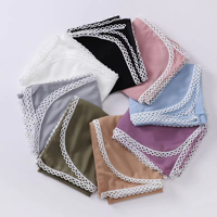 Été Nouveau Fancy White Lace Flower Edge Chiffon Scarl Shawl Muslim Malaysian Women Solid Color Pearl Chiffon Hijabs Soft Turbans