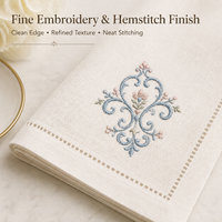 Serviettes en lin personnalisées en gros, serviettes de table brodées de style français avec bordure festonnée pour mariage, hôtel, restaurant