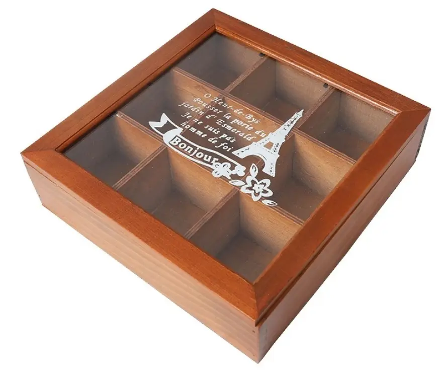 Accueil Accessoires Boîte de bijouterie pour femmes Boîte de rangement en bois avec couvercle transparent