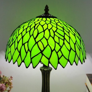 LongHuiJing Tiffany 12Inch Dome AC LED Table Lamp with Green Wisteria Stained Glass Shade Home Decor Reading <b>Light</b> - Product Image 2