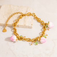 Bracelet tendance en acier inoxydable plaqué or 18 carats avec pendentif pêche personnalisé pour femmes et jeunes filles - Bijoux de mode en gros